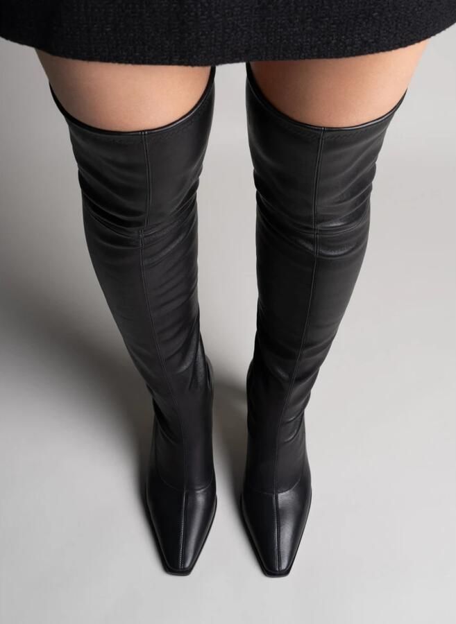 Parallele Zwarte leren dijlaarzen Black Dames - Foto 3