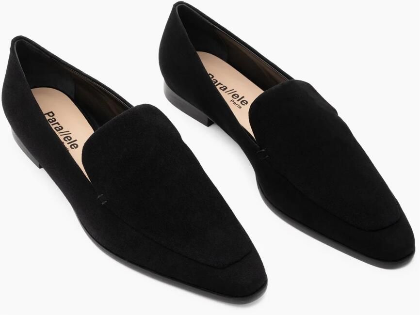 Parallele Mocassin van zwart geitenvelours