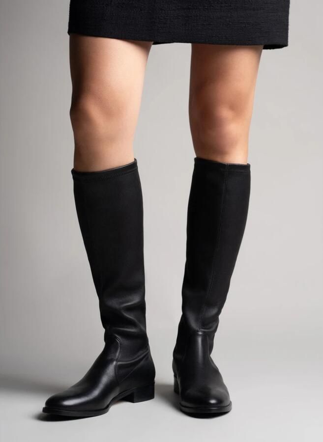 Parallele Zwarte Stretch Leren Platte Laars Black Dames - Foto 2