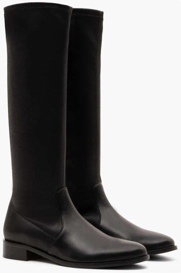 Parallele Zwarte Stretch Leren Platte Laars Black Dames - Foto 4