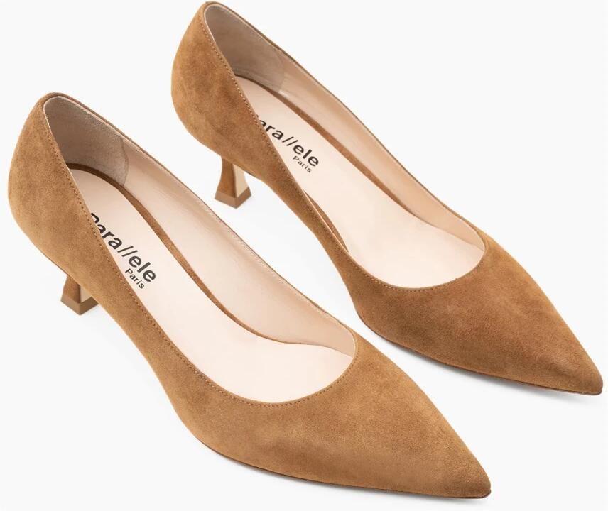 Parallele Puntige Suède Pump in Cognac Brown Dames - Foto 2
