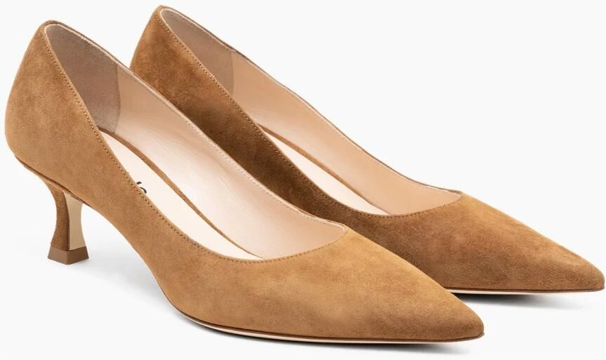 Parallele Puntige Suède Pump in Cognac Brown Dames - Foto 3
