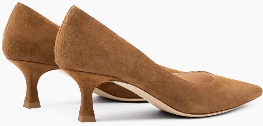 Parallele Puntige Suède Pump in Cognac Brown Dames - Foto 4