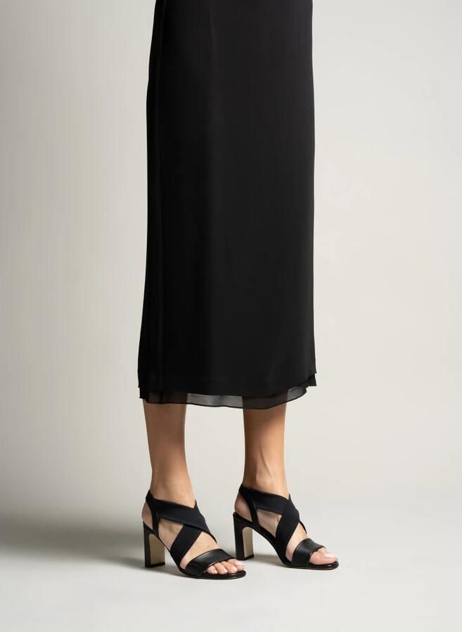 Parallele Zwarte leren en stretch mesh sandaal Black Dames - Foto 3