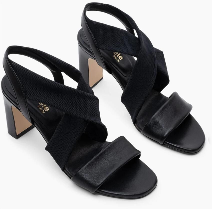 Parallele Zwarte leren en stretch mesh sandaal Black Dames - Foto 2