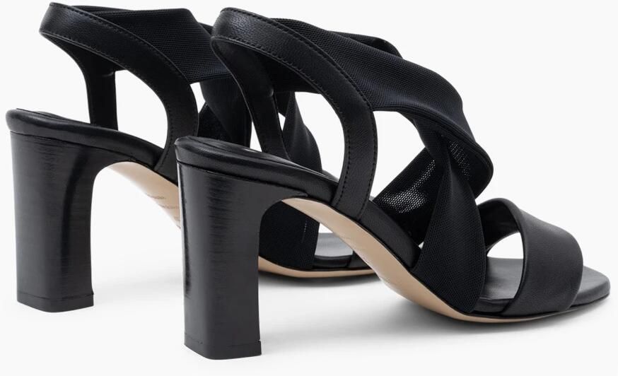 Parallele Zwarte leren en stretch mesh sandaal Black Dames - Foto 4