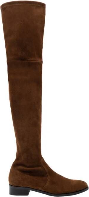 Parallele Stretch Suede Platte Over-de-knie Laarzen Brown Dames