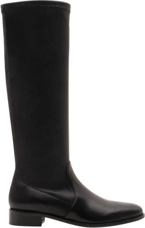 Parallele Zwarte Stretch Leren Platte Laars Black Dames