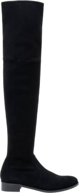 Parallele Zwarte Stretch Suède Overknee Laarzen Black Dames