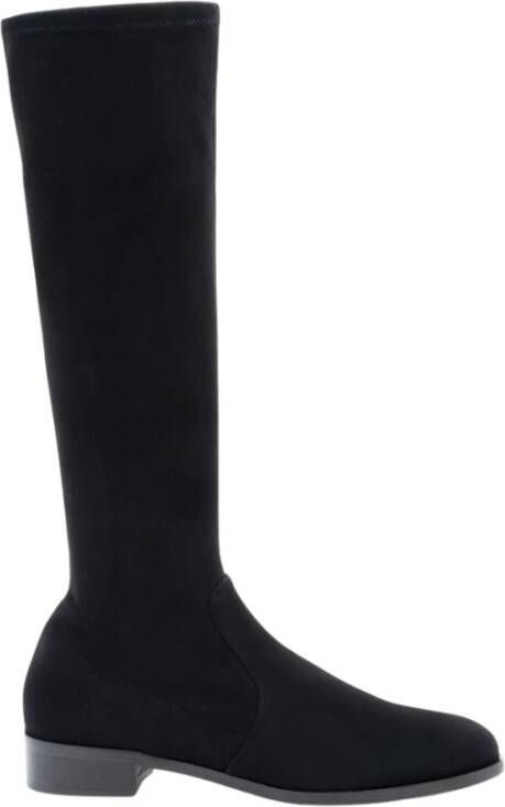 Parallele Zwarte Stretch Suède Platte Laars Black Dames