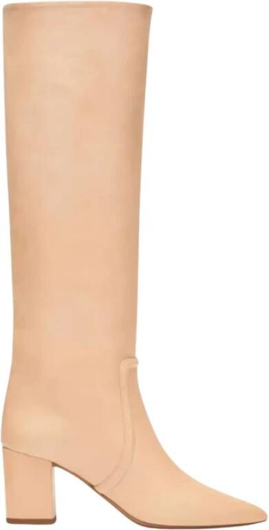 Paris Texas Beige leren kniehoge laarzen met 7 cm hak