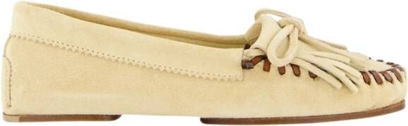 Paris Texas Ecru Suède Leren Loafers met Franje