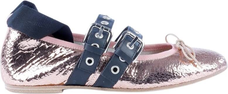 Paris Texas Metallic Leren Ballerina met Strik Detail Pink Dames