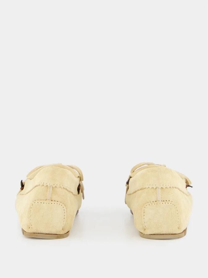 Paris Texas Ecru Suède Leren Loafers met Franje