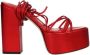 Paris Texas Rode Leren Hoge Hak Sandalen met Zelfbindende Sluitingen - Thumbnail 1