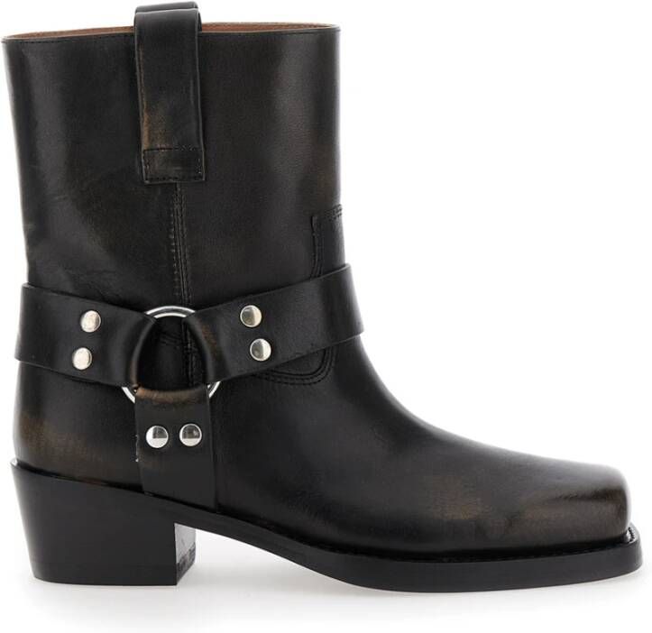 Paris Texas Boots Roxy' Black Western Style Ankle Boots With Brown N in zwart