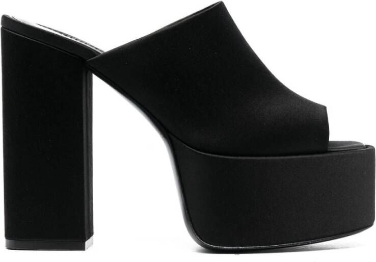 Paris Texas Slippers & Mules Black Mules With Oversized Platform In Silk in zwart