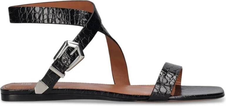 Paris Texas Zwarte Croco Platte Sandalen Vrouwen