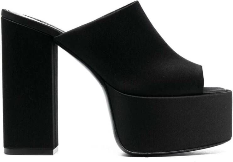Paris Texas Slippers & Mules Black Mules With Oversized Platform In Silk in zwart