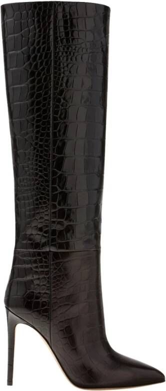 Paris Texas Zwarte Kniehoge Stiletto Laarzen met Krokodillenprint