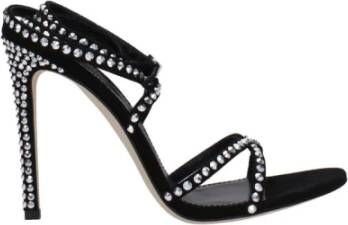Paris Texas Zwarte Suède Strass Hoge Hak Sandalen