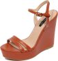 Patrizia Pepe Bruine leren sandaal met sleehak - Thumbnail 1