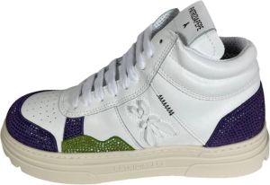 PATRIZIA PEPE Dames Plateau Sneakers met Strass Leer Wit Paars Groen Wit Dames