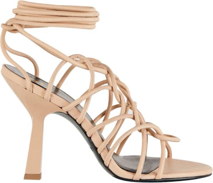 PATRIZIA PEPE Leren kooi sandalen met enkelband Beige Dames