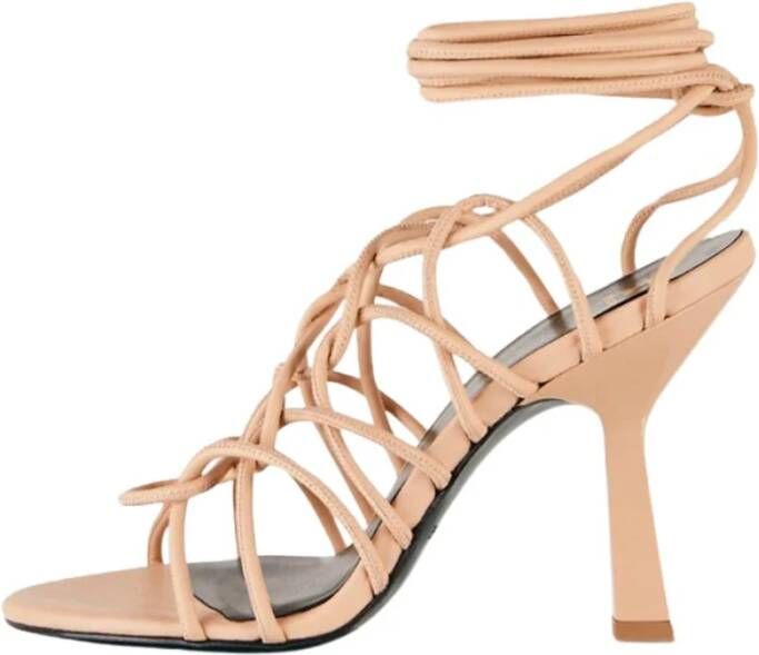 PATRIZIA PEPE Leren kooi sandalen met enkelband Beige Dames