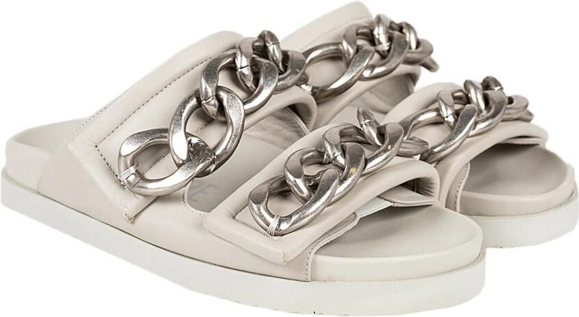 PATRIZIA PEPE Comfortabele leren sliders met kettingdetail Grijs Dames - Foto 3