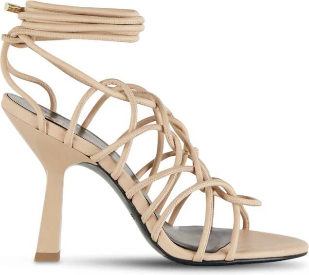 PATRIZIA PEPE Leren kooi sandalen met enkelband Beige Dames