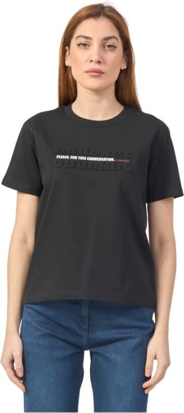 Patrizia Pepe Zwart katoenen T-shirt met slogans