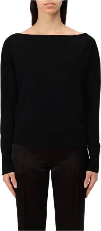 Patrizia Pepe Zwarte Boot Neck Gebreide Trui