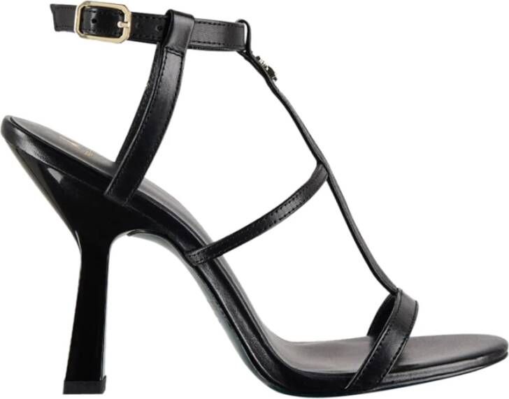 Patrizia Pepe Zwarte leren sandalen met vetersluiting