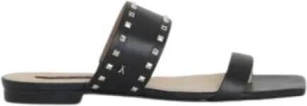 PATRIZIA PEPE Zwarte platte sandalen met piramide studs Black Dames