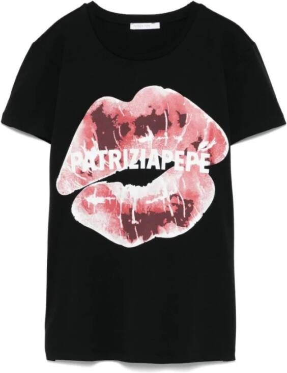 Patrizia Pepe Zwarte Trendy Katoenen T-shirt met Slogan