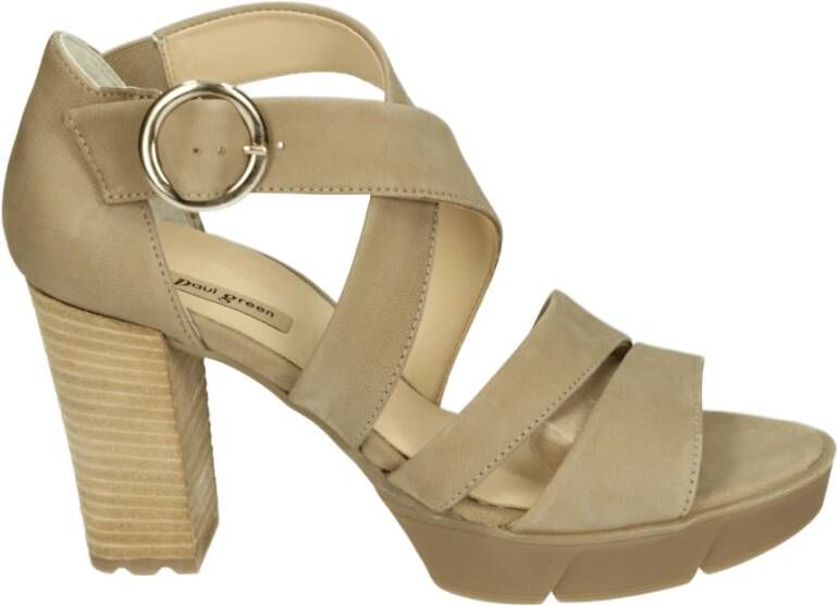 Paul Green Sandalen Dames Damesschoenen Suède Blokhak hoogte 8 cm 7942 Beige