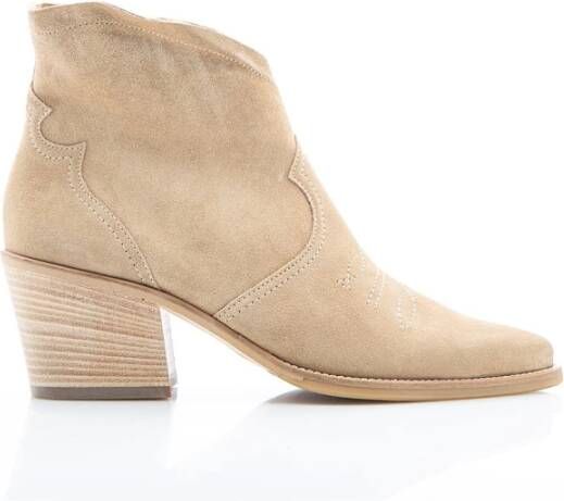 Paul Green Taupe Suede City-Western Enkellaars Beige Dames