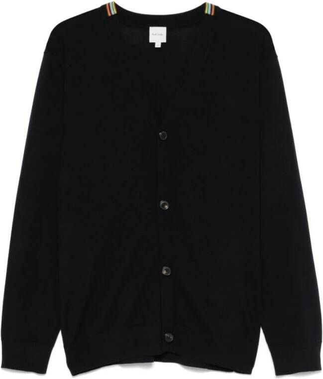 Paul Smith Blauwe V-hals Trui Geribbelde Boorden