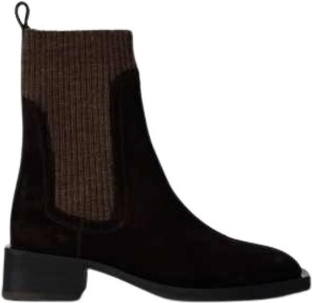 PS By Paul Smith Chocolade Suède Enkellaarzen met Geïntegreerde Sok