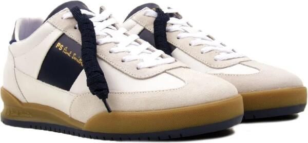 PS By Paul Smith Witte leren sneakers met marineblauwe inzetstukken