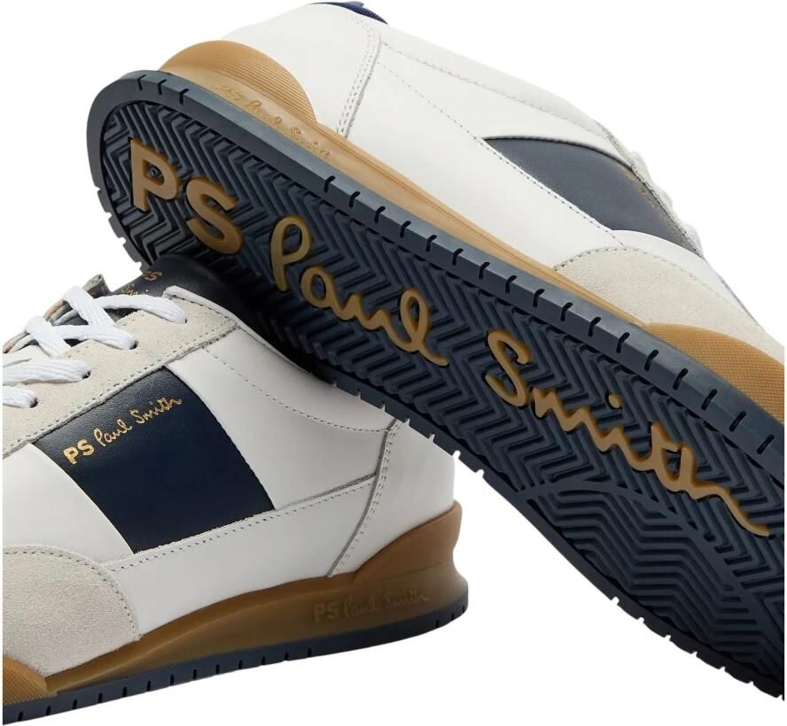 PS By Paul Smith Witte leren sneakers met marineblauwe inzetstukken - Foto 5