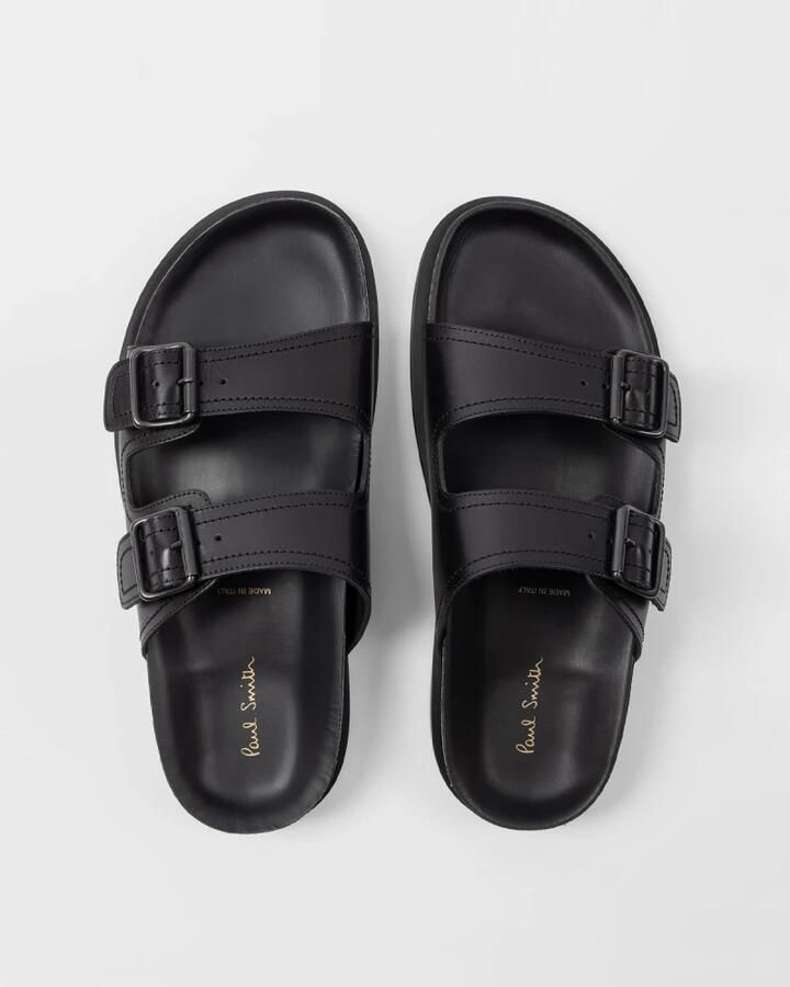 Paul Smith Zwarte leren instap sandalen met dubbele gesp - Foto 2