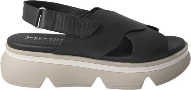 Pedro Miralles Zwarte leren klittenbandsandalen Black Dames