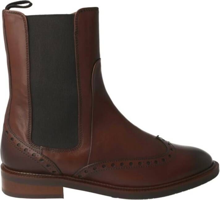 Pertini Bruine leren dames enkellaars met Engels brogue-detail Brown Dames