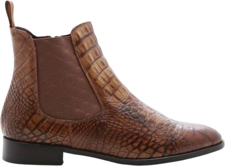 Pertini Krokodil Print Enkellaars Brown Dames Schoenen