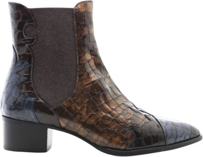 Pertini Leren Croco Enkellaars Multicolor Dames