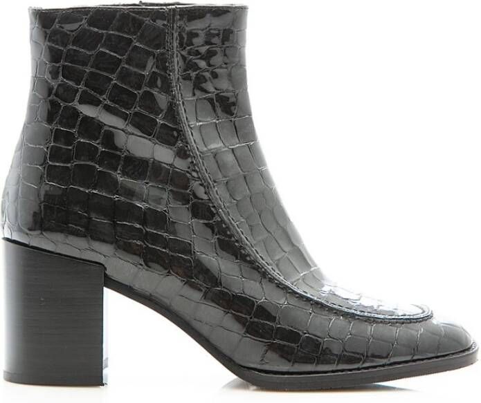 Pertini Zwarte Croco Print Leren Enkellaars Black Dames