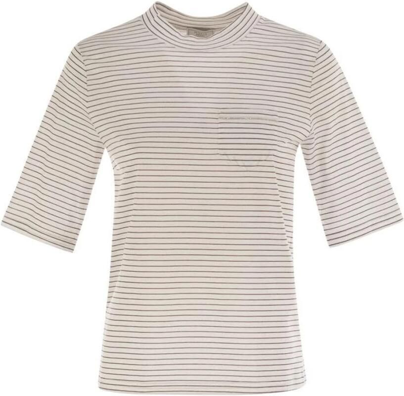 Peserico Gestreept Top met Opstaande Kraag en Elleboogmouwen