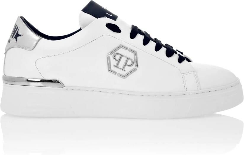 Philipp Plein Blauwe Leren Sneakers Platte Schoenen White Heren